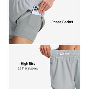 Lightweight custom <b>women</b> 2 in 1 <b>shorts</b> for summer gymwear breathable with inner liner active sportswear OEM ODM supplier - Product Image 3