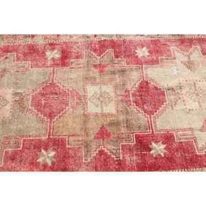 Turkish Vintage Rug, <b>Runner</b> 3.8x12.1 ft (117x370 cm) Rug, <b>Red</b> Southwestern Wool Rug - Product Image 5