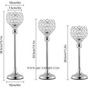 Set of 5 Different Sizes Metal Gold Plated Brass and Crystal Indoor Decorative Candle Containers Votives <b>Candlestick</b> Holders - Product Image 5