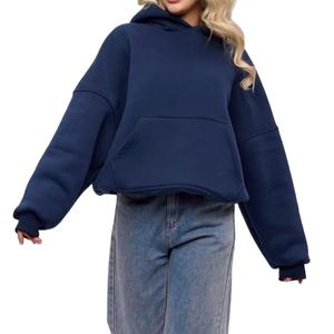 Sweat à capuche tendance long devant avec logo brodé personnalisé Mesdames Polyester/coton sans capuche Filaire Très résistant Surdimensionné Automne Hiver - Product Image 1