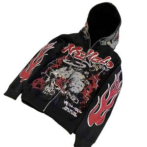 Sudadera con Capucha Personalizada de Felpa Francesa con Estampado Cuadrado Vintage, Estilo Desgastado, Cierre Completo, Moda Urbana, Alta Calidad para Hombre - Product Image 3