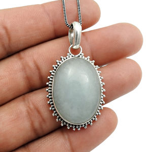 ขายส่งเครื่องประดับ 925 เงินสเตอร์ลิงธรรมชาติ Aquamarine อัญมณีรูปไข่สไตล์คลาสสิกจี้เครื่องประดับทําด้วยมืออินเดีย - Product Image 5