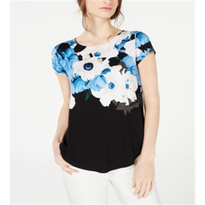 เสื้อยืดผู้หญิงพิมพ์ลายขอบโค้งของอัลฟานีสีน้ำเงิน มีจำหน่ายในขนาด Petite และขนาดกลาง - Product Image 1