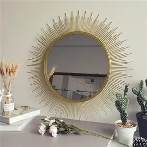 Geometric Decor Mirrors Furniture Living Room Gold Metal Hanging Wall Art Mirror with Framed Modern Luxury Decorative Mirror
