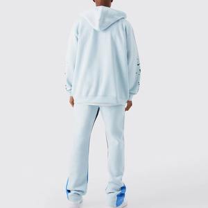 Ensemble de survêtement décontracté unisexe d'hiver avec capuche, veste zippée et pantalon, vêtements de sport, tenue d'entraînement, logo personnalisé, 100% coton respirant - Product Image 5