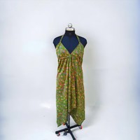 Robe longue en soie recyclée faite à la main taille libre vêtements de plage d'été taille naturelle robe sari de fête imprimée indienne impression numérique