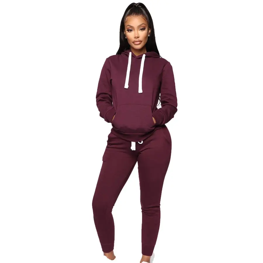 Mais exigente WOmen Maroon Color 300 GSM Fleece Heavyweight Jogging Calças com cintura elástica e bolsos laterais