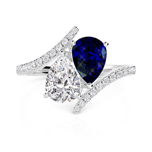 Bague de fiançailles Jeulia Toi Et Moi avec diamant taille poire, plaqué rhodium 14K sur platine - Product Image 1