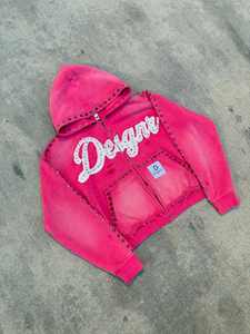 High Quality French Terry <b>Hoodie</b> Men Women <b>Zip</b> <b>up</b> 100% Cotton Distressed Embroidery Patch Rhinestone Crystal <b>Cropped</b> Hoodies - Product Image 6