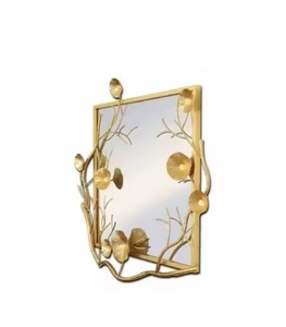 Miroir mural moderne doré de luxe en forme de fleur personnalisable pour le salon grande taille pour la décoration intérieure encadrée en métal facile à suspendre - Product Image 1