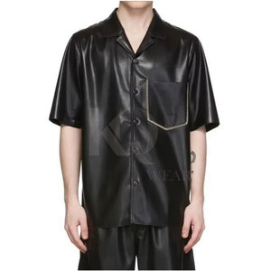 Custom Men Solid Knitted Leather Shirt Button <b>Down</b> Casual Style Lightweight Quick Dry for Daily Wear - Product Image 1
