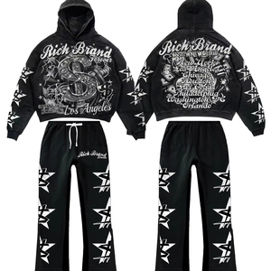 Chándal con estampado DTG para hombre, Sudadera con capucha con estampado de letras personalizadas, pantalones acampanados, ropa de calle informal - Product Image 3