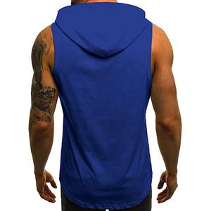 Wholesale Summer Plane <b>Sleeveless</b> Workout Hoodies for <b>Men</b> Breathable Fitness Sports Wear with Custom Logo Plain Dyed Gym Hoodies - Product Image 3