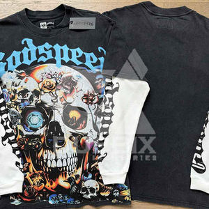 Camiseta de Algodón de Manga Larga Holgada Unisex con Estampado de Esqueleto Otoñal FloralCharm, Diseño Personalizado OEM - Product Image 2