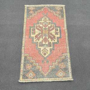 1.7x3 ft Turkish Vintage <b>Red</b> Moroccan <b>Wool</b> Rug Eco-Friendly Patchwork Design with Latex Backing - Product Image 1