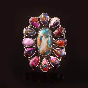 Pink Oyster Turquoise Ring Handmade Sterling Silver Statement Jewelry For Women <b>Boho</b> Gift Wholesale Supplier - Product Image 3