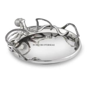 Fancy Unique Texture Designer <b>Silver</b> Color Finishing Shiny Polished Round Shape Metal Serving <b>Bowl</b> With Antler Designer Base - Product Image 6