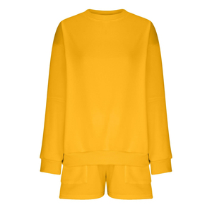 Conjuntos Deportivos de Dos Piezas para Mujer, Invierno 2025, Shorts y Top de Manga Larga, Tejido de Spandex/Poliéster, Diseño Liso, Transpirable - Product Image 6