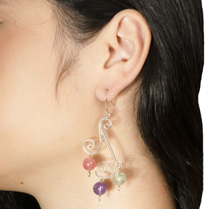 Pendientes de Tres Niveles con Gemas Trenzadas beGems para Mujer, Joyería Bohemia Natural de Vietnam - Product Image 3