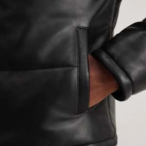 Gordon Casual Black <b>Sheepskin</b> Hooded Puffer <b>Jacket</b> with Standing Collar Zippered Embroidered Water-Proof Size XS ODM Supply - Product Image 6