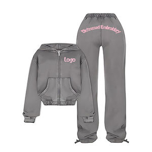 Tenues de survêtement personnalisées avec crop top zippé et pantalon de survêtement, vêtements de sport, ensembles de survêtement de fitness, streetwear, ensembles 2 pièces, vêtements pour femmes - Product Image 2