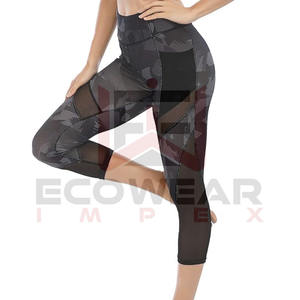 Pantalones de Yoga de cintura alta para mujer al por mayor con bolsillos laterales, mallas de entrenamiento con inserción de malla elástica, medias de yoga con control de barriga - Product Image 2