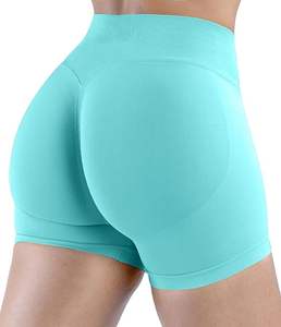Pantalones cortos de yoga elásticos de poliéster 100% para gimnasio activo de cintura cruzada de alta moda para mujeres con bolsillos laterales - Product Image 5
