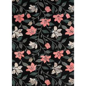 Hacienda Floral & Striped Hand Tufted Wool & Viscose <b>Rug</b> Grey & <b>Black</b> Rectangle for Home Living Room or Hallway-Tra-13357(Cryt) - Product Image 1