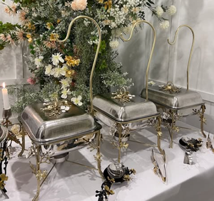 จานร้อนลายดอกไม้สีเงินเซิร์ฟเวอร์อาหารที่อุ่นสำหรับถาดเสิร์ฟคุกกี้และเค้ก - Product Image 4