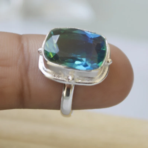 แหวนพลอยทัวร์มาลีนสีเขียวสีฟ้า925สีเงินสเตอร์ลิงสีเขียวสีฟ้าเครื่องประดับอัญมณีธรรมชาติพรีเมี่ยมสำหรับการป้องกัน - Product Image 3