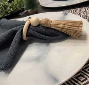 Wood Bead Tissue <b>Rings</b> with Tassels <b>Wooden</b> Beads Napkin Holders Table Decor Napkin Buckles Wholesale Napkin <b>Ring</b> restaurant - Product Image 4