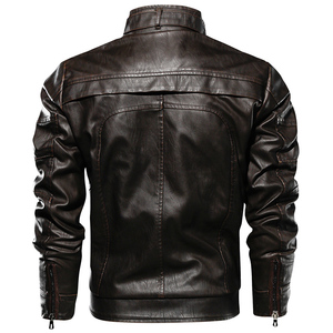 Venta al por mayor Casual moda negro a prueba de viento 100% poliéster Spandex grueso bombardero chaqueta de cuero hombres motocicleta chaquetas de cuero - Product Image 2