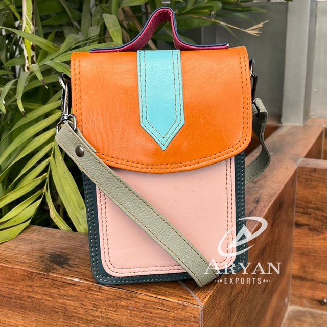 Women Recycled Leather Small Mobile Phone Crossbody Bag Colorful Leather Shoulder Bags High Quality Cell Phone Pocket Bag Purse