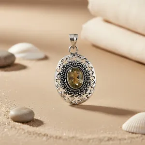 Collier pendentif ovale en argent 925 pour femme avec pierre naturelle, chaîne serpent vintage, à porter au quotidien - Product Image 3