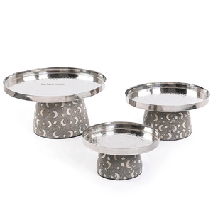 Juego de 3 soportes de dátiles de madreperla de Metal decorativos de Ramadán para cuencos de frutas secas de Chocolate Soporte redondo para servir postres - Product Image 4
