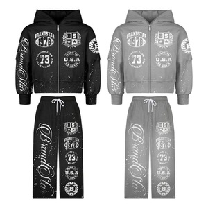 Pantalones de chándal lavados con ácido personalizados unisex, parche bordado con diamantes de imitación, ajuste holgado, estilo rasgado para hombre, serigrafía, suministro OEM - Product Image 1