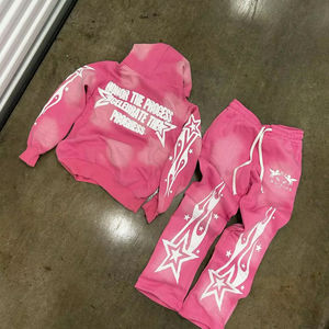 Ensemble sweat-shirt à capuche et pantalon de survêtement délavés à l'acide Streetwear survêtement vintage survêtement pantalon évasé de survêtement personnalisé pour hommes - Product Image 1