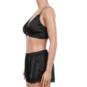 Maigre Satin Femmes D'été Ensembles Deux Pièces Vêtements De Nuit Doux Tissu Soyeux Léger Respirant Vêtements De Nuit Pyjama Ensemble Pour Dames - Product Image 5