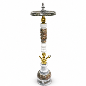 Marble Fluted Brown Luxury Tall <b>Hookah</b> Premium Full Set with Brass Smoking <b>Pipe</b> - Product Image 1