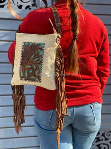 Vrais cheveux sur peau de vache sac à bandoulière moyen sac à main avec franges Western Cowgirl mode usiné à la main en cuir femmes sacs à main - Product Image 2