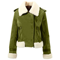 Blouson Bomber en Cuir Zippé pour Homme, Vert Olive, en Satin, avec Col en Fausse Fourrure Sherpa, Séchage Rapide, Chaud, Hiver, Haute Qualité
