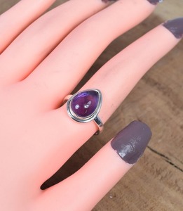 แหวนพลอยอเมทิสต์สีม่วง925สเตอร์ลิงอัญมณีธรรมชาติทรงลูกแพร์เครื่องประดับเดือนขนนกของขวัญวันเกิดสำหรับคริสต์มาส - Product Image 2