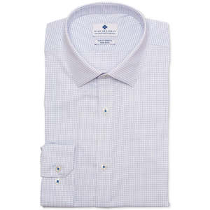Camicia Elegante da Uomo Ryan Seacrest Distinction, a Quadri e Righe, in Popeline, Vestibilità Slim, Blu XL (15X34X35), Antipiega, per Business, ODM - Product Image 1