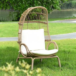 Chaise de jardin intérieure/extérieure beige étroite chaise cocon oeuf en osier avec support coussin design en rotin - Product Image 3