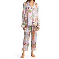 Conjunto de Pijama de Mujer en Tejido Modal Súper Suave y Transpirable, Mangas Largas, Cintura Elástica, Bordado de Encaje Frontal, Largo hasta la Rodilla