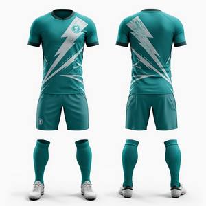 Uniforme de Fútbol Color Verde Azulado, Conjunto de Camiseta y Pantalones Cortos con Gráficos de Rayos, Ropa Deportiva para Equipo, Ropa de Entrenamiento - Product Image 1