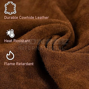 Heat Resistant Leather Welding <b>Arm</b> <b>Sleeves</b> Flame Retardant <b>Protection</b> Heavy Duty Cowhide Leather Welding <b>Arm</b> - Product Image 3