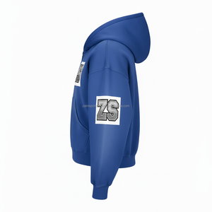 Sweat à capuche bleu épais d'hiver à fermeture éclair en 400 GSM polaire lourde mélange de coton doux tissu chaud personnalisé logo brodé basique sweats à capuche - Product Image 4