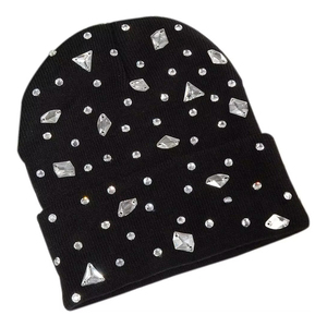 Customized Diamond Rhinestone Knitted Women Soft Winter <b>Beanie</b> Casual Streetwear 100% <b>Wool</b> <b>Beanie</b> Rhinestone Cap Ladies - Product Image 5