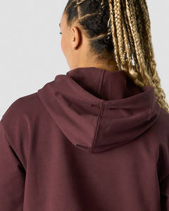 Sweat à capuche à épaules tombantes bordeaux pour femmes 100% coton polaire Anti-rides respirant personnalisable avant Style High Street - Product Image 5